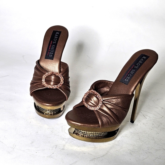 Karo's Shoes 5.5 inch platform mules.  Brown Leather. Size 5 - Picture 2 of 8